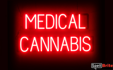 MEDICAL CANNABIS sign, featuring LED lights that look like neon MEDICAL CANNABIS signs