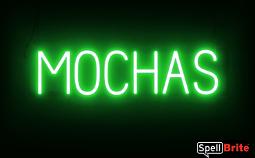 MOCHAS Sign – SpellBrite’s LED Sign Alternative to Neon MOCHAS Signs for Cafes in Green