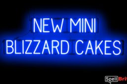 MINI BLIZZARD CAKES sign, featuring LED lights that look like neon MINI BLIZZARD CAKES signs