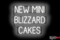 MINI BLIZZARD CAKES sign, featuring LED lights that look like neon MINI BLIZZARD CAKES signs