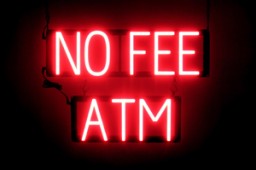 NO FEE ATM lighted LED sign that uses click-together letters to make window signs