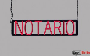 NOTARIO sign, featuring LED lights that look like neon NOTARIO signs