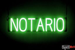 NOTARIO sign, featuring LED lights that look like neon NOTARIO signs
