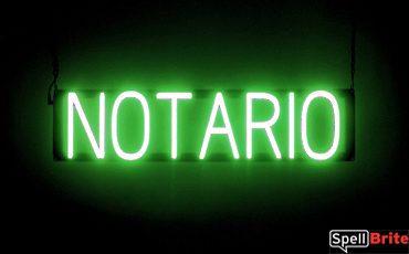 NOTARIO sign, featuring LED lights that look like neon NOTARIO signs