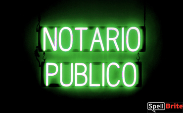 NOTARIO PUBLICO sign, featuring LED lights that look like neon NOTARIO PUBLICO signs