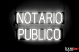 NOTARIO PUBLICO sign, featuring LED lights that look like neon NOTARIO PUBLICO signs