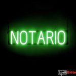 NOTARIO sign, featuring LED lights that look like neon NOTARIO signs