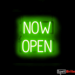 NOW OPEN sign, featuring LED lights that look like neon NOW OPEN signs
