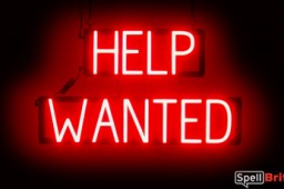 HELP WANTED sign, featuring LED lights that look like neon HELP WANTED signs