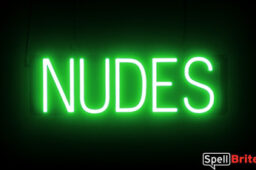 Nudes sign, featuring LED lights that look like neon Nudes signs