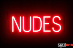 Nudes sign, featuring LED lights that look like neon Nudes signs