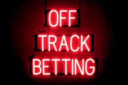 OFF TRACK BETTING illuminated LED signs that use changeable letters to make personalized signs
