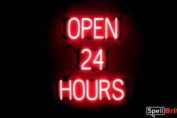 OPEN 24 HOURS sign, featuring LED lights that look like neon OPEN 24 HOURS signs