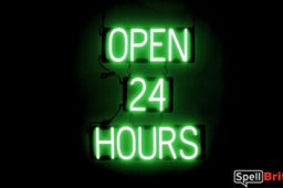 OPEN 24 HOURS sign, featuring LED lights that look like neon OPEN 24 HOURS signs