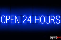 OPEN 24 HOURS sign, featuring LED lights that look like neon OPEN 24 HOURS signs