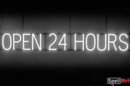 OPEN 24 HOURS sign, featuring LED lights that look like neon OPEN 24 HOURS signs