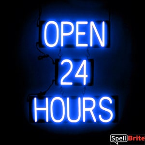OPEN 24 HOURS LED Sign in Blue, Neon Look