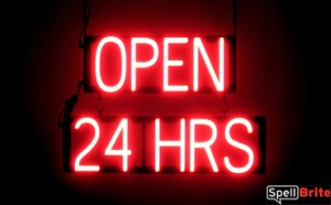 OPEN 24 HRS LED lighted sign that uses click-together letters to make personalized signs