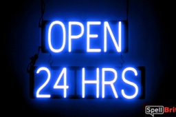 OPEN 24 HRS sign, featuring LED lights that look like neon OPEN 24 HRS signs