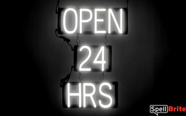 OPEN 24 HRS sign, featuring LED lights that look like neon OPEN 24 HRS signs
