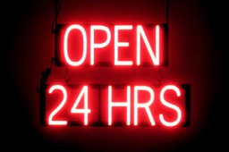OPEN 24 HRS lighted LED signs that use changeable letters to make custom signs