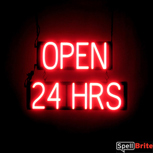 OPEN 24 HRS lighted LED signs that use changeable letters to make custom signs