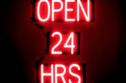OPEN 24 HRS lighted LED signs that use changeable letters to make custom signs