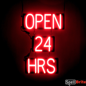 OPEN 24 HRS lighted LED signs that use changeable letters to make custom signs