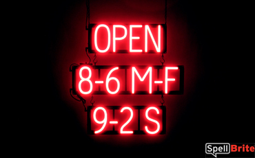 Business Hours LED lighted signs that use click-together numbers to make personalized signs