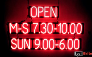 Business Hours LED lighted signage that uses changeable numbers to make custom signs