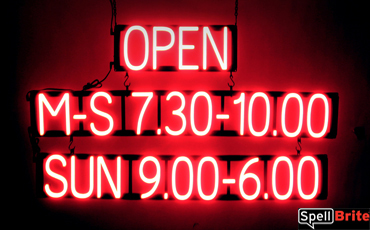Business Hours LED lighted signage that uses changeable numbers to make custom signs