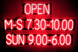 Business Hours lighted LED signs that use changeable numbers to make personalized signs