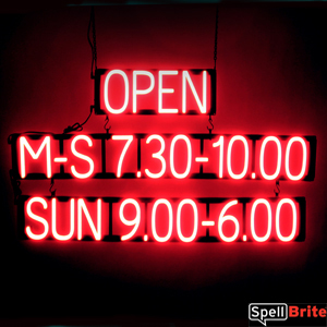 Business Hours lighted LED signs that use changeable numbers to make personalized signs