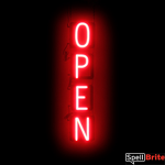 OPEN VERTICAL sign, featuring LED lights that look like neon OPEN VERTICAL signs