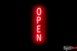 OPEN VERTICAL sign, featuring LED lights that look like neon OPEN VERTICAL signs