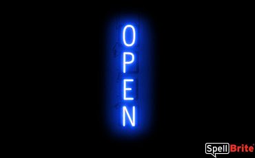 OPEN VERTICAL sign, featuring LED lights that look like neon OPEN VERTICAL signs