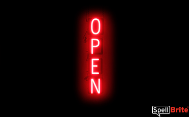 OPEN VERTICAL sign, featuring LED lights that look like neon OPEN VERTICAL signs