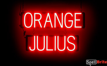 ORANGE JULIUS sign, featuring LED lights that look like neon ORANGE JULIUS signs