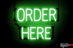 ORDER HERE sign, featuring LED lights that look like neon ORDER HERE signs