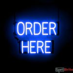 ORDER HERE sign, featuring LED lights that look like neon ORDER HERE signs