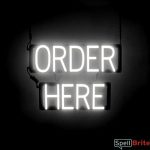 ORDER HERE sign, featuring LED lights that look like neon ORDER HERE signs