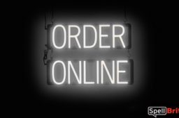 ORDER ONLINE sign, featuring LED lights that look like neon ORDER ONLINE signs