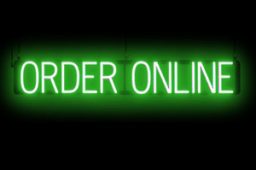 ORDER ONLINE sign, featuring LED lights that look like neon ORDER ONLINE signs