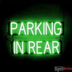 PARKING IN REAR sign, featuring LED lights that look like neon PARKING IN REAR signs