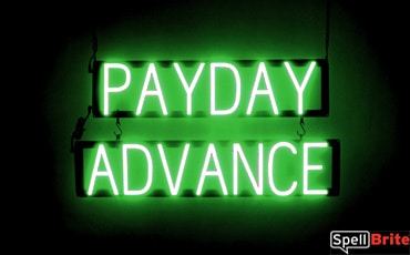 PAYDAY ADVANCE sign, featuring LED lights that look like neon PAYDAY ADVANCE signs