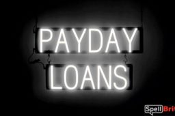 PAYDAY LOANS sign, featuring LED lights that look like neon PAYDAY LOANS signs