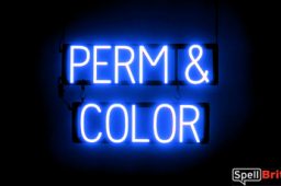 PERM COLOR sign, featuring LED lights that look like neon PERM COLOR signs