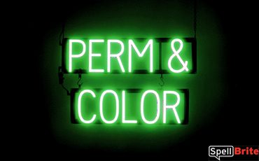 PERM COLOR sign, featuring LED lights that look like neon PERM COLOR signs