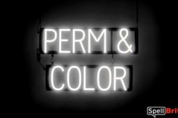 PERM COLOR sign, featuring LED lights that look like neon PERM COLOR signs