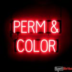 PERM & COLOR sign, featuring LED lights that look like neon PERM & COLOR signs